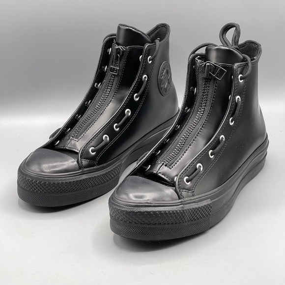 Converse CTAS Lift Women's 5 Hi Top Platform Sneakers Black Leather Zip A12476C - Picture 2 of 13